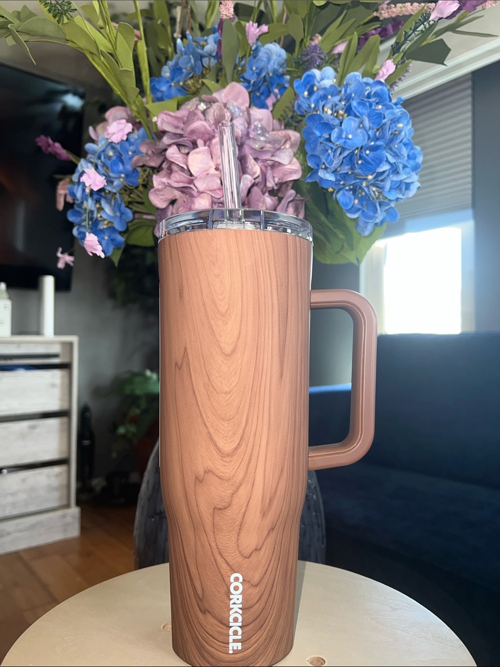🪵NWT Corkcicle Cruiser 40oz Tumbler Walnut Wood Grain Handle Straw🪵